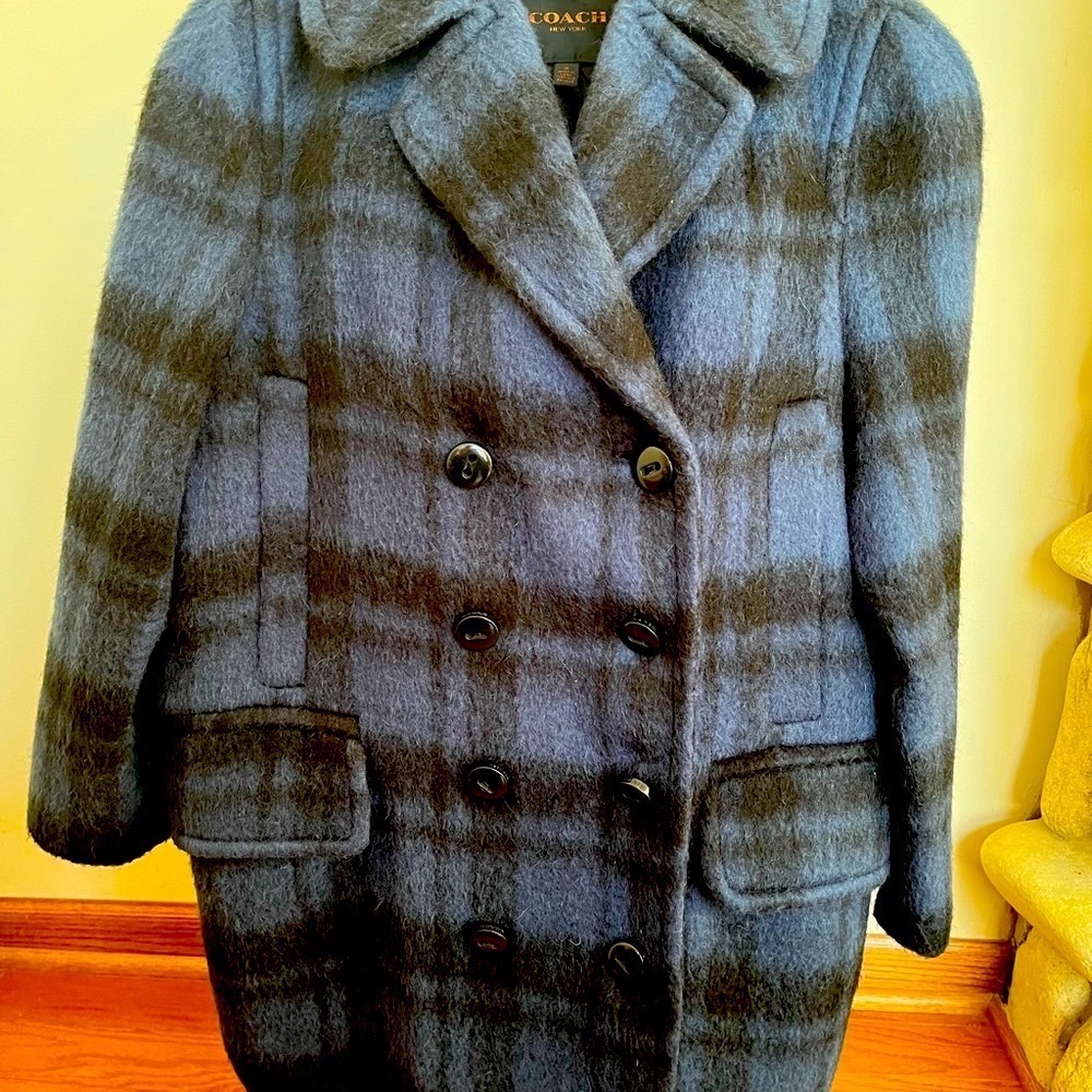 Coach plaid pea coat. Sz-M, color-blue.